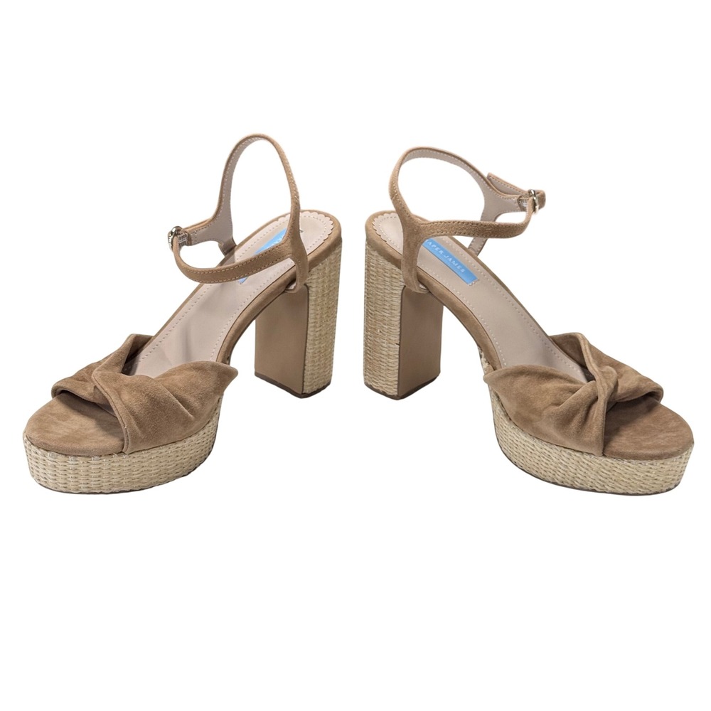 Draper‎ James Paloma Platform Sandals Tan Suede Raffia Block Heel Sz 9